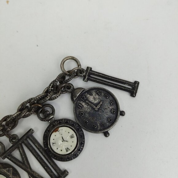 ART Arthur Pepper 13 Timepiece Clock Charm Bracelet Silver Tone Chunky 7.5" VTG - Picture 6 of 15